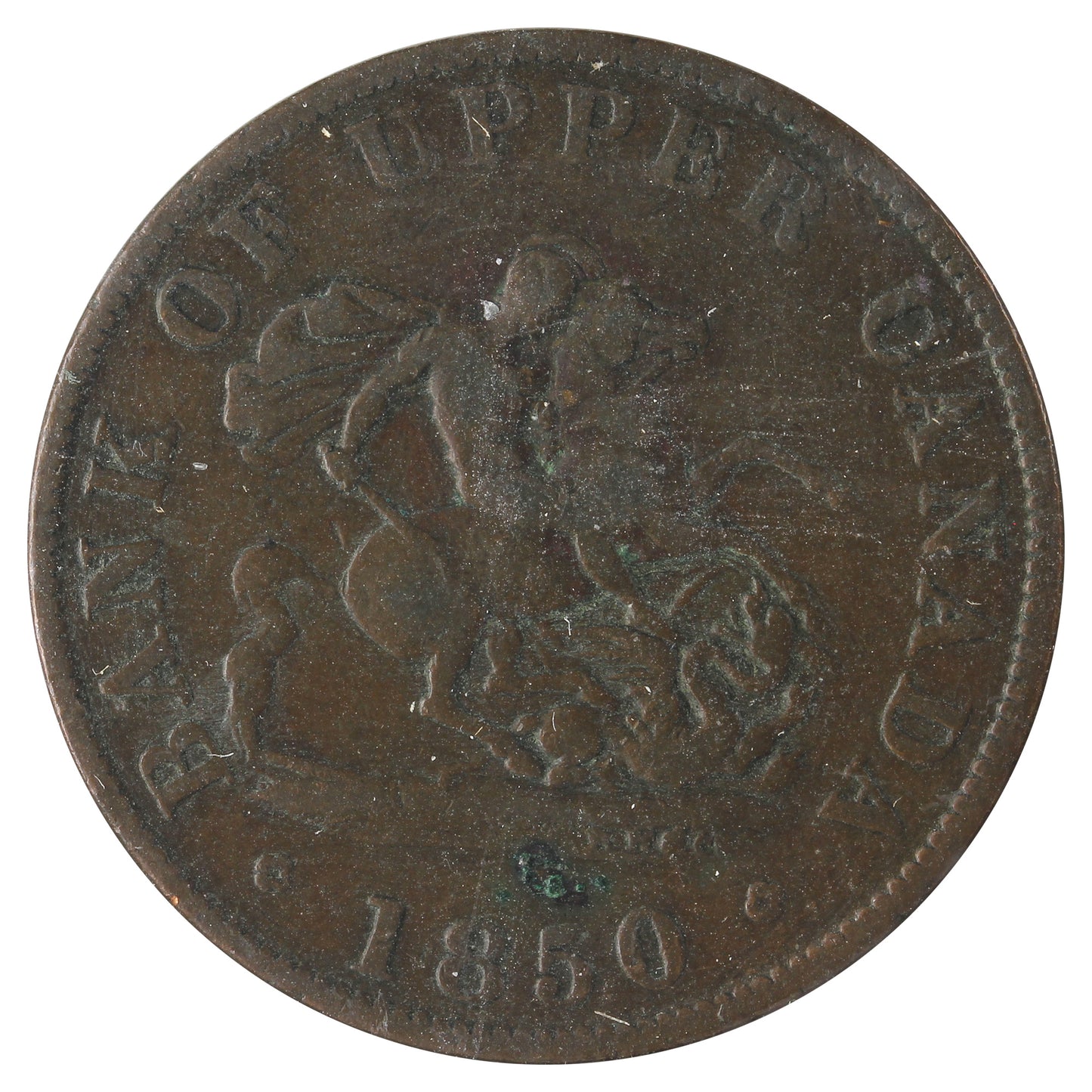 PC-5A 1850 Province of Canada, Bank of Upper Canada Penny Token Very Good (VG8) Scratched, Cleaned, Impaired