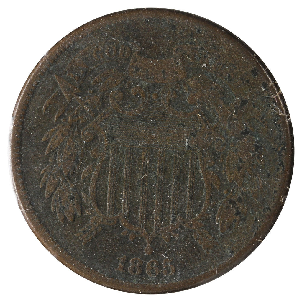 1865 USA 2 Cents Fine (F12) Scratched, Cleaned or Impaired
