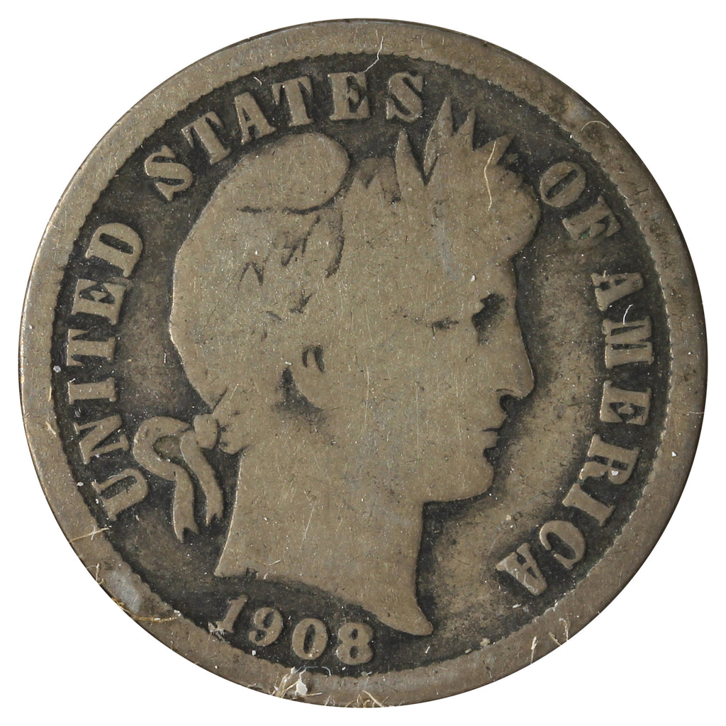 1908 D USA Dime Good (G4) Scratched, Cleaned or Impaired