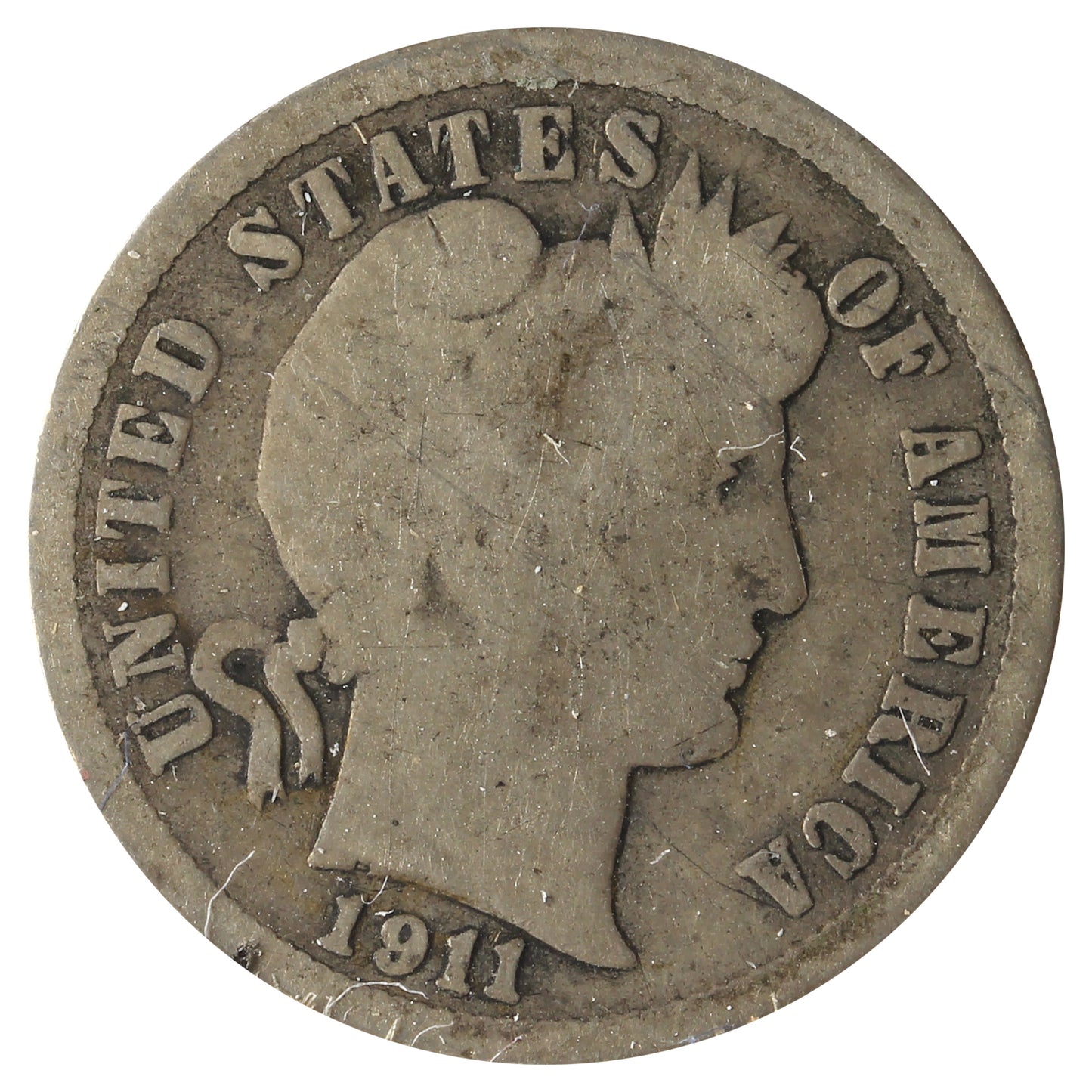 1911 USA Dime Good (G4) Scratched, Cleaned or Impaired