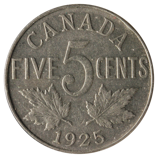 1925 Canada 5-cents Fine (F12) Impaired