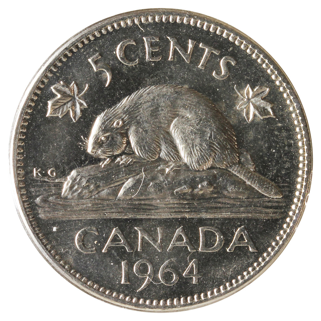 1964 Extra Water Line Canada 5-cents Uncirculated (MS-62) Scratched