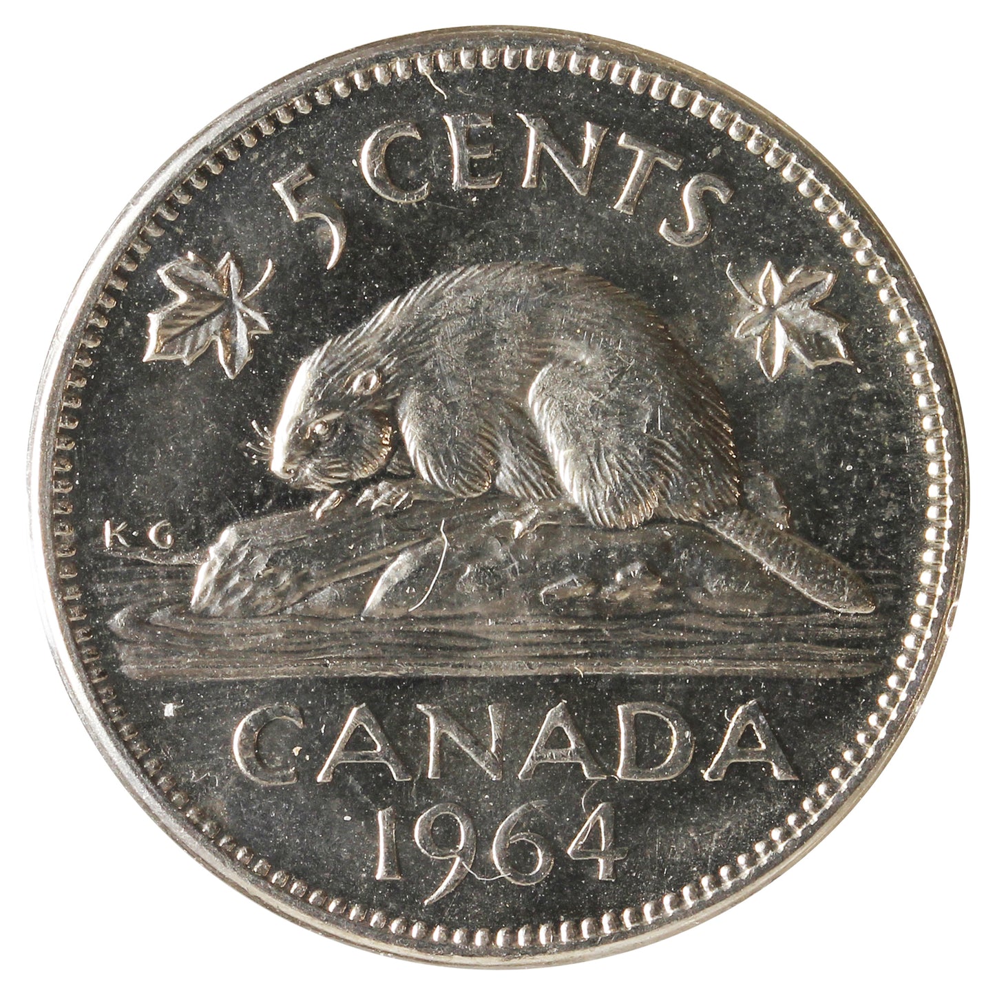 1964 Extra Water Line Canada 5-cents Uncirculated (MS-62) Scratched