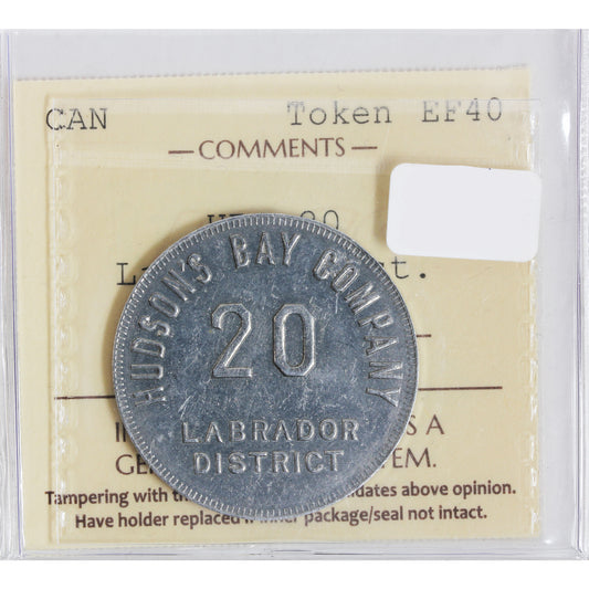 Labrador District Canada Token HBC 20 ICCS Certified EF40