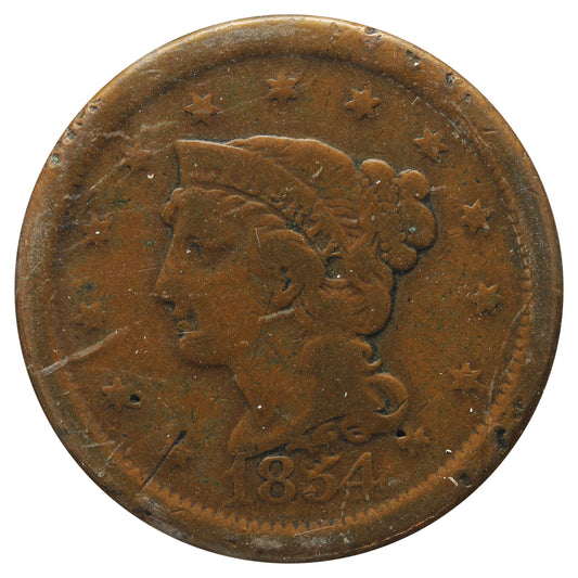 1854 USA cent F-VF (F-15) Impaired