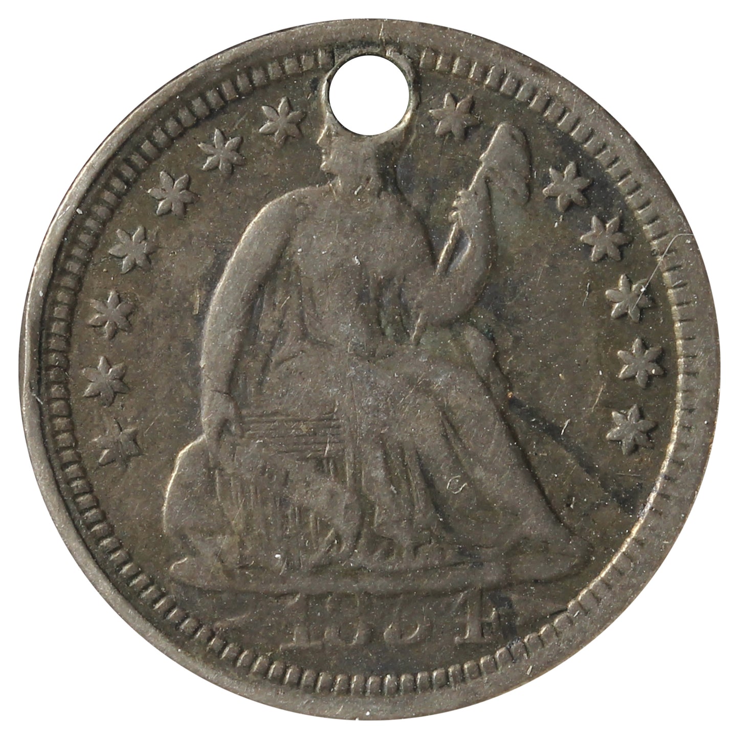 1854 USA Half Dime Fine (F12) Holed