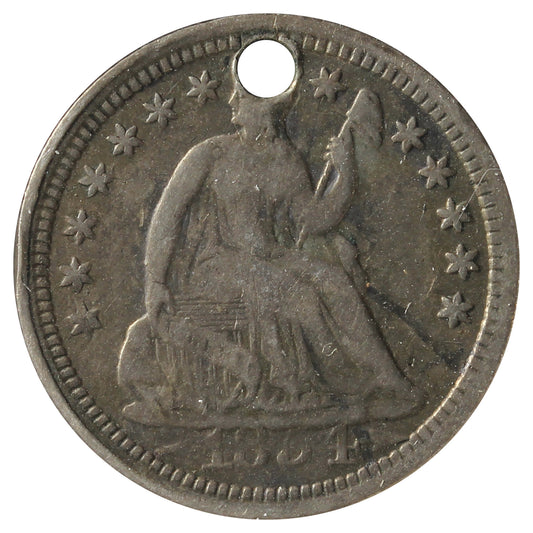 1854 USA Half Dime Fine (F12) Holed
