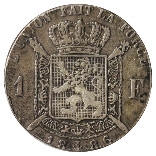 Belgium 1886 Franc Fine (F-12) Coin Clipped