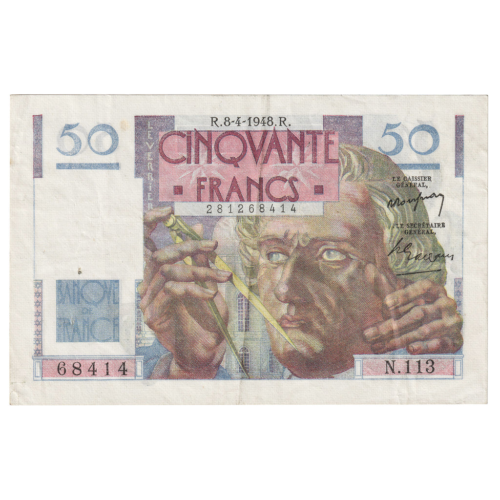 France 1948 50 Francs, Pick #127b, EF (Holes)