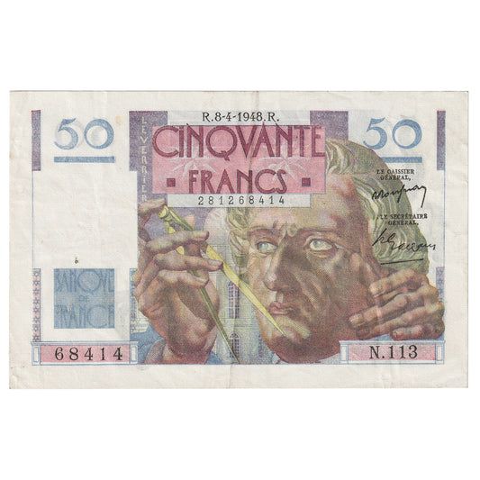 France 1948 50 Francs, Pick #127b, EF (Holes)