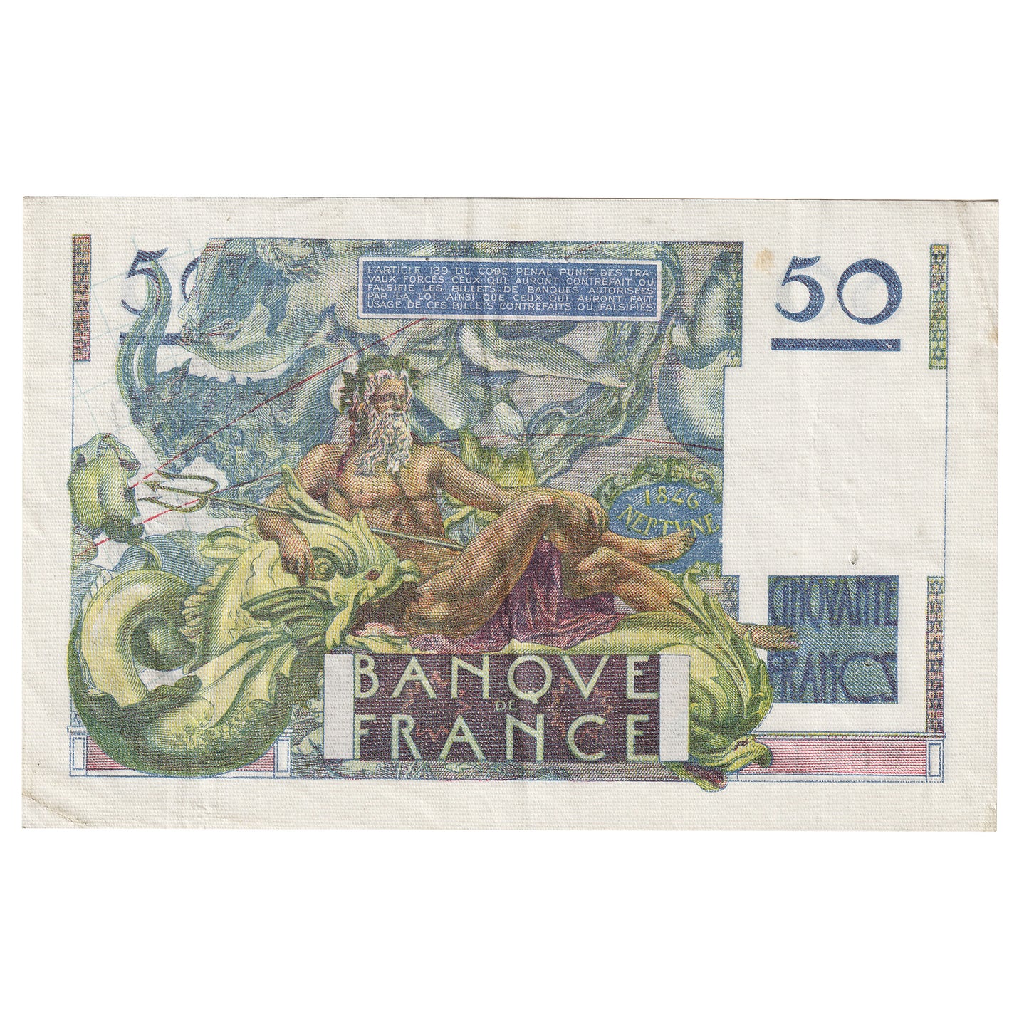 France 1948 50 Francs, Pick #127b, EF (Holes)