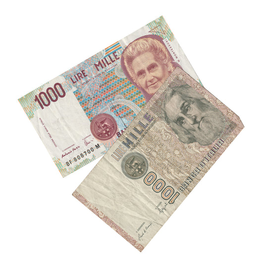 Pair of Undated Italy 1000 Lire Notes, Circ, 2Pcs.