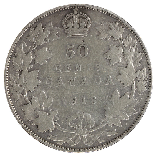 1913 Canada 50-Cents, Very Good (VG8) Scratched, Cleaned or Impaired