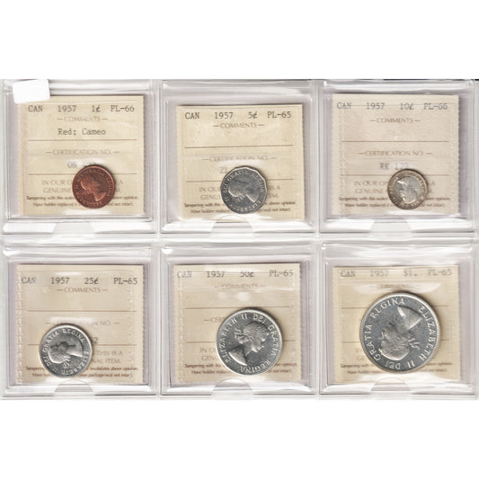 Lot of 6x 1957 Canada Decimal ICCS Certified PL-65 to PL-66, 6Pcs.