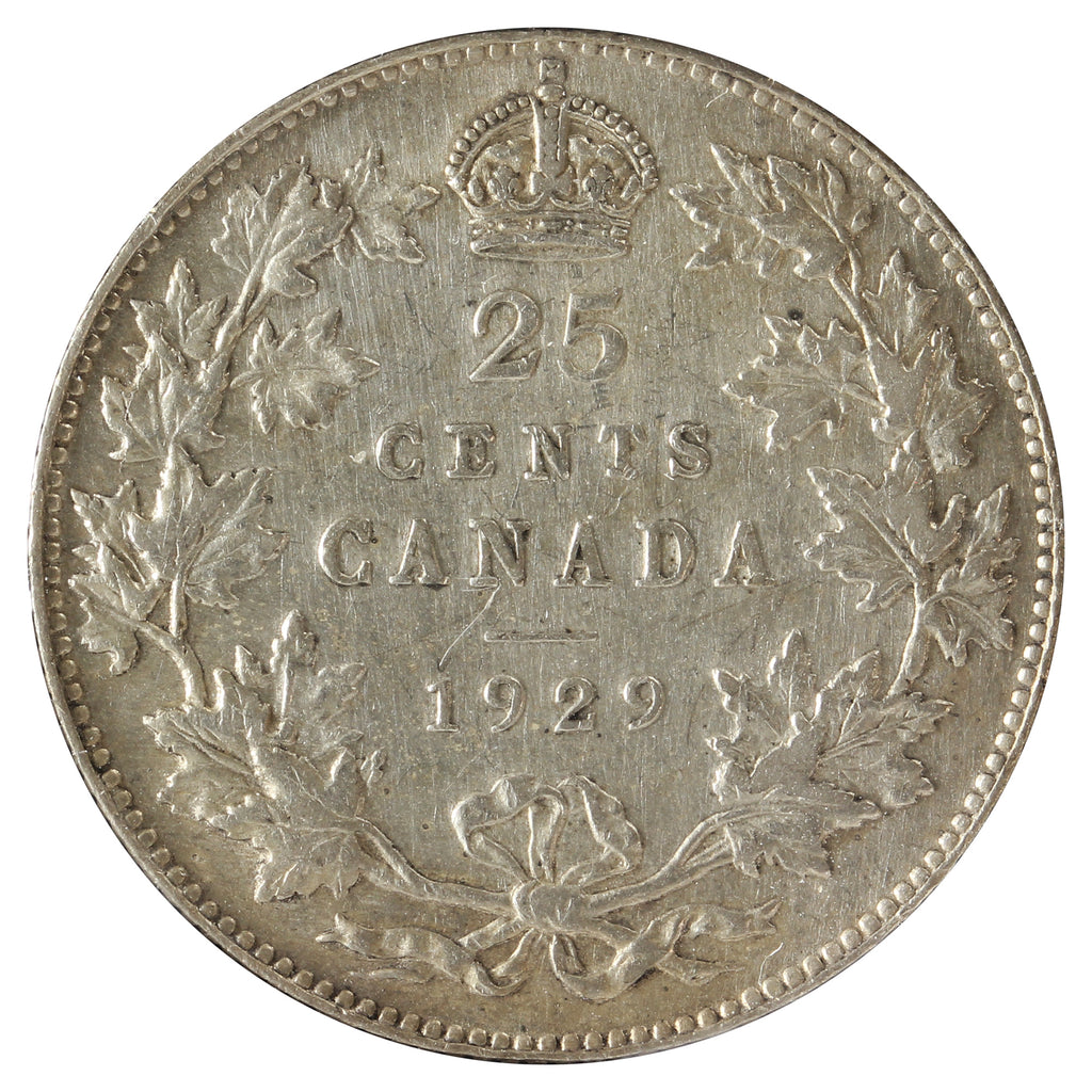 1929 Canada 25-cents VF-EF (VF30) Scratched, marks, or impaired