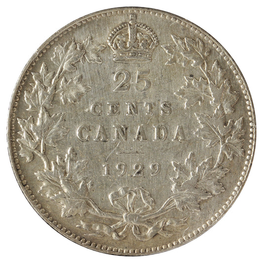 1929 Canada 25-cents VF-EF (VF30) Scratched, marks, or impaired