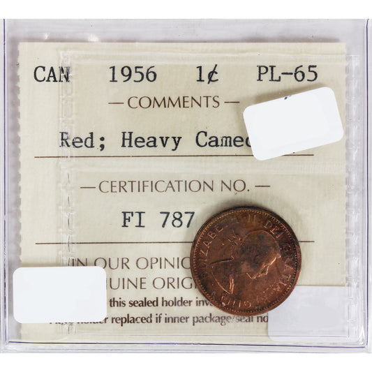 1956 Canada 1-cent ICCS Certified PL65 Red, Heavy Cameo