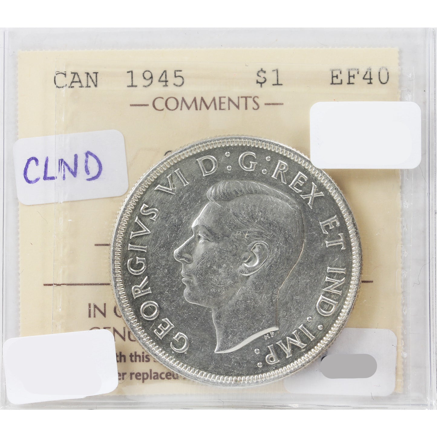 1945 Canada Dollar ICCS Certified EF40 (Cleaned)