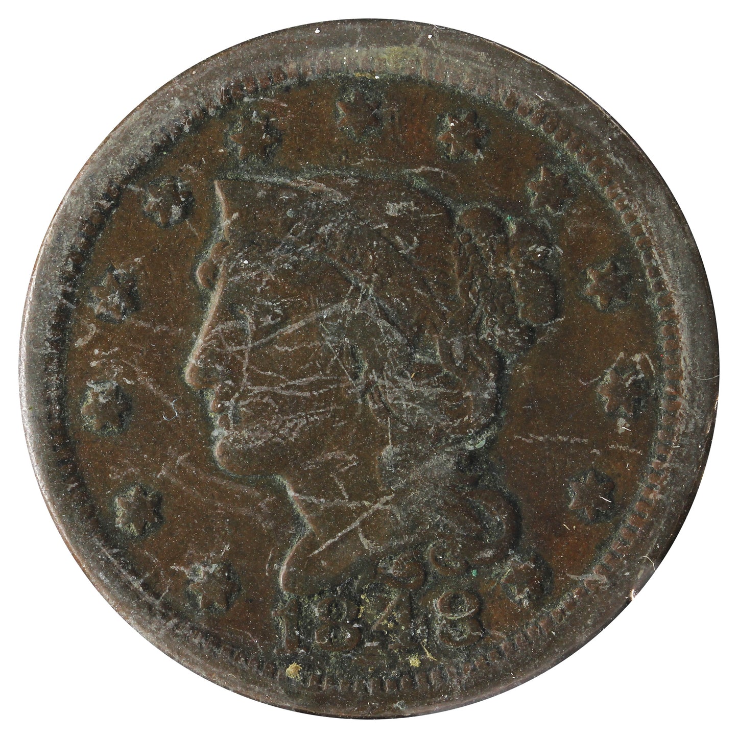 1848 USA Cent F-VF (F-15) Impaired