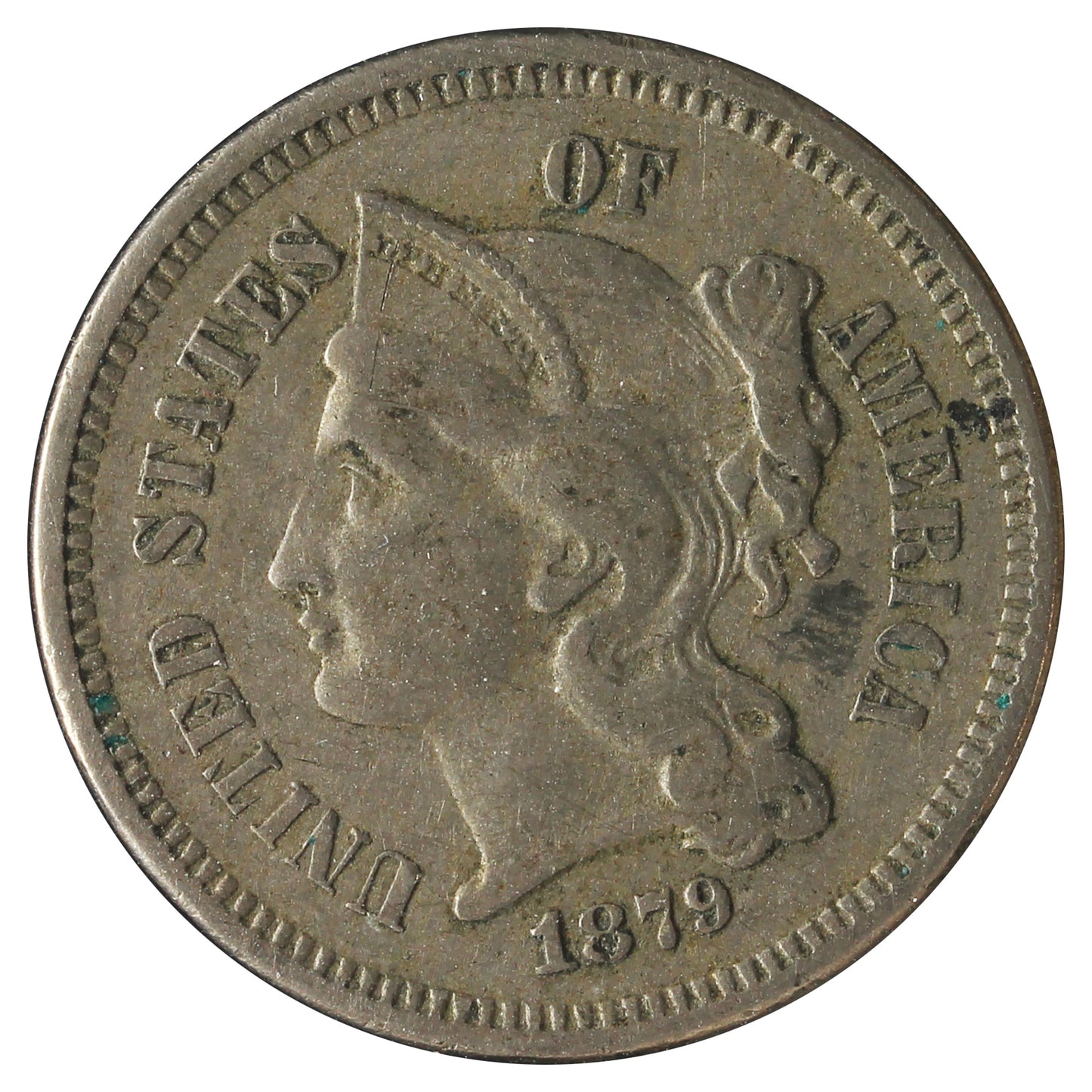 1879 USA 3 Cents VF-EF (VF30) Spots