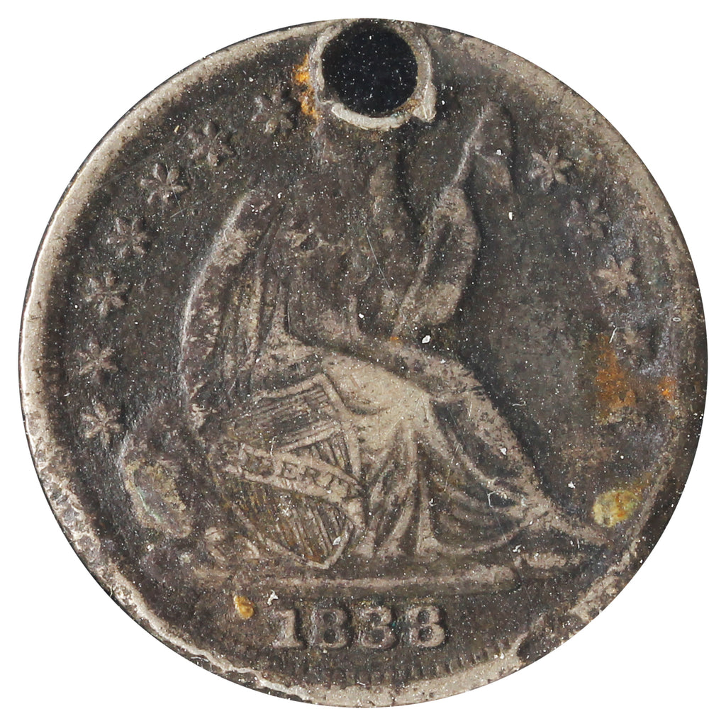 1838 No Drapery Small Stars USA Half Dime F-VF (F15) Hole
