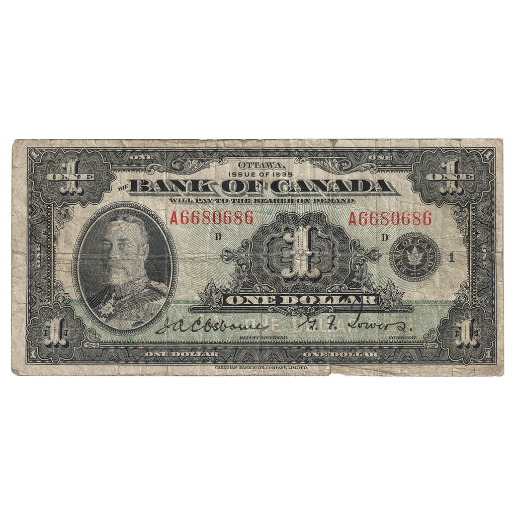 BC-1 1935 Canada $1 Osborne-Towers, English, Series A, Circ (Small Tear)