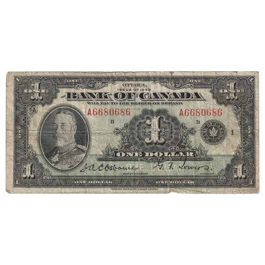 BC-1 1935 Canada $1 Osborne-Towers, English, Series A, Circ (Small Tear)