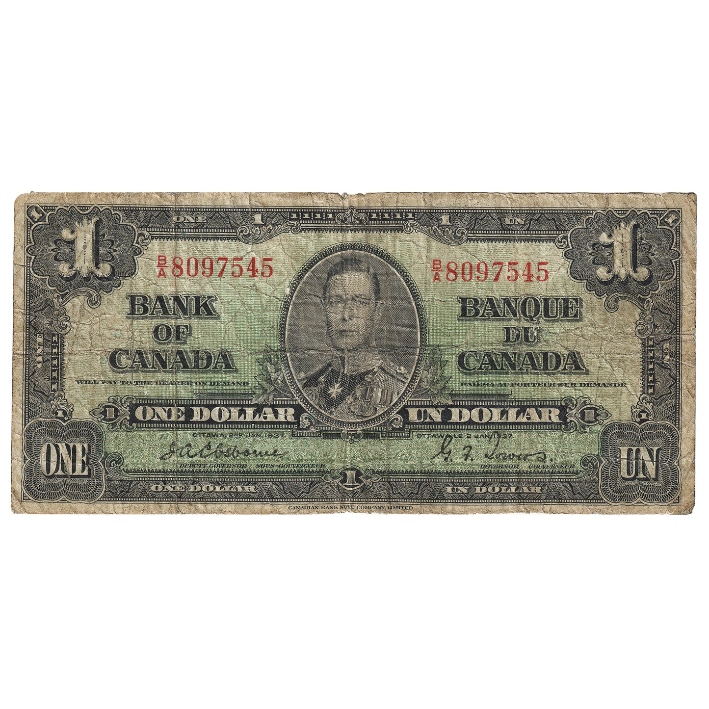 BC-21a 1937 Canada $1 Osborne-Towers, B/A