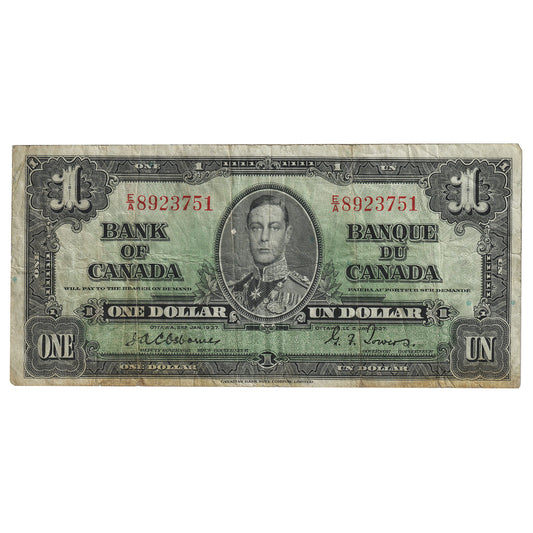 BC-21a 1937 Canada $1 Osborne-Towers, E/A, VF (Dam'g)