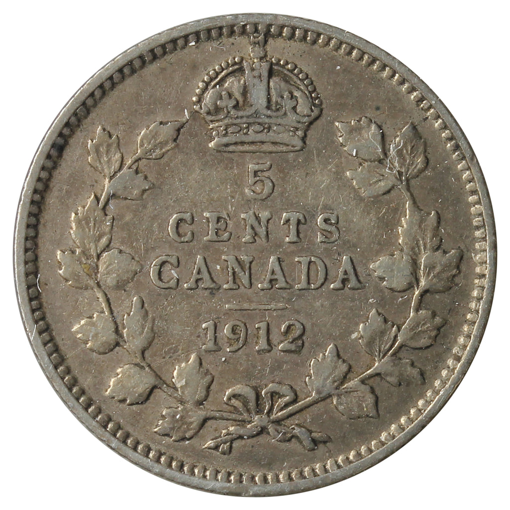 1912 Canada 5-Cents F-VF (F15) Scratched, Cleaned or Impaired.