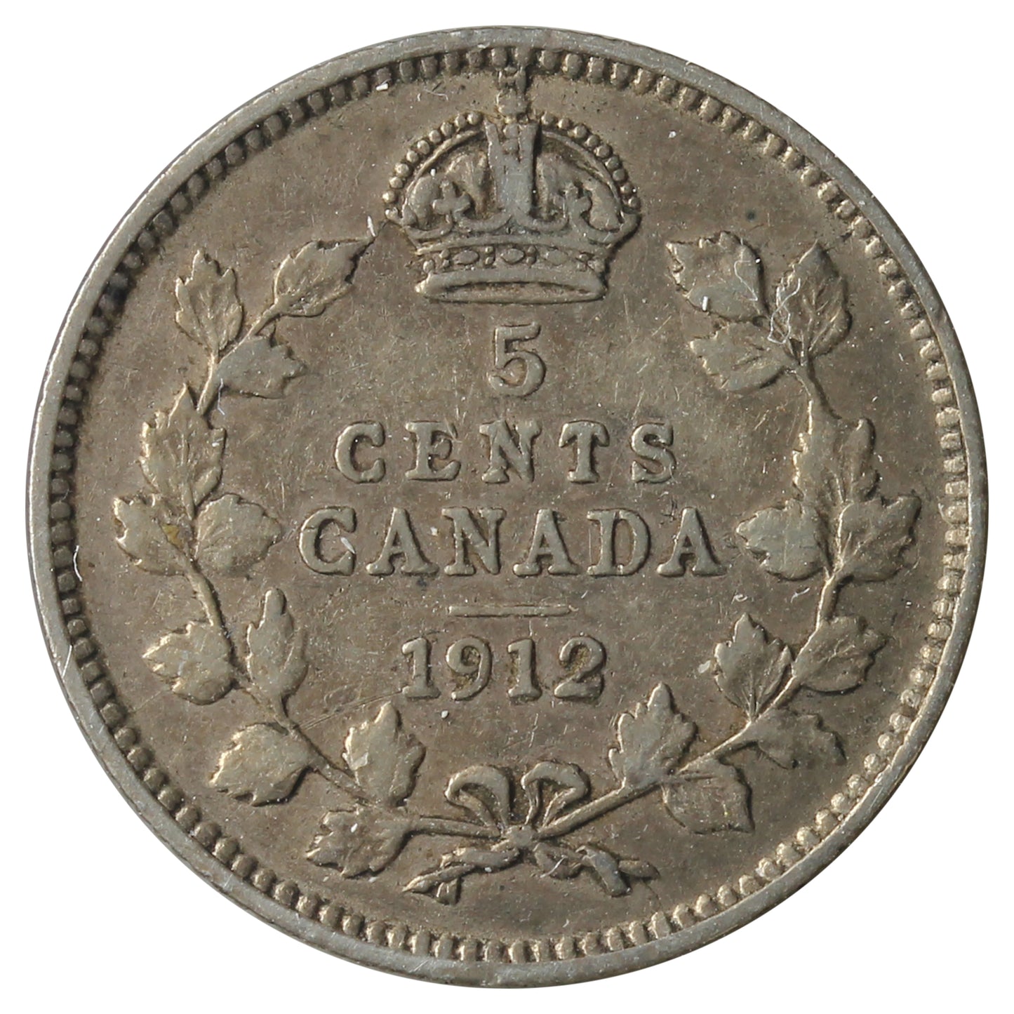 1912 Canada 5-Cents F-VF (F15) Scratched, Cleaned or Impaired.