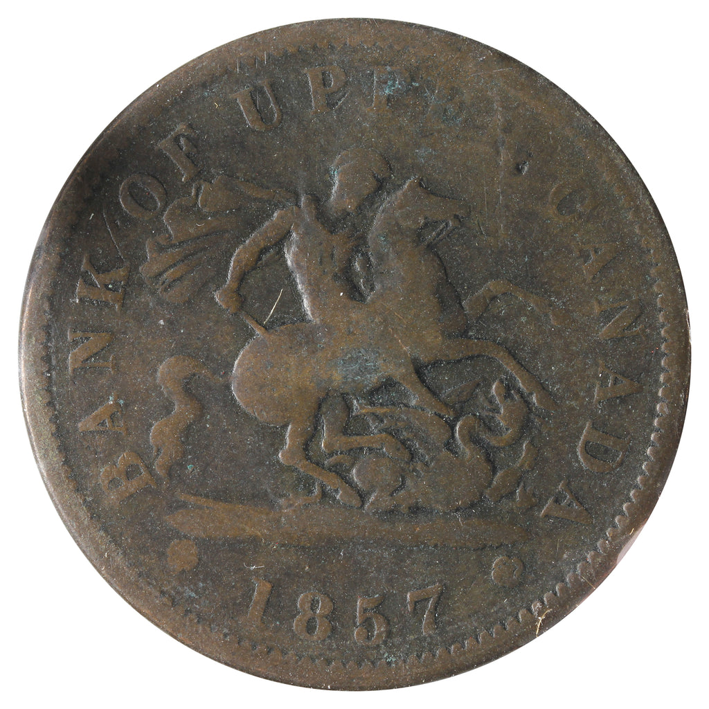 PC-6D 1857 Upper Canada Penny Bank Token G-VG (G6) Scratched, Cleaned or Impaired.
