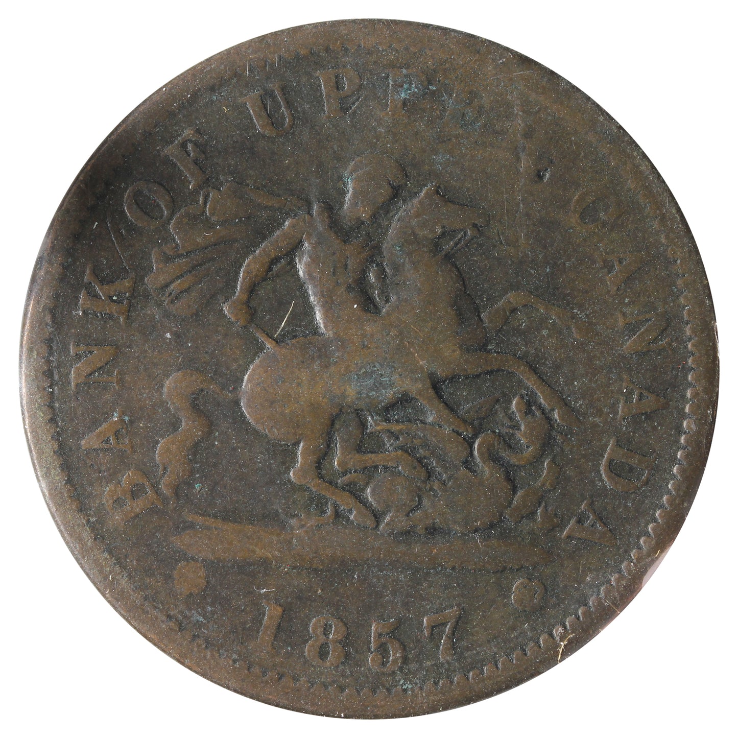 PC-6D 1857 Upper Canada Penny Bank Token G-VG (G6) Scratched, Cleaned or Impaired.