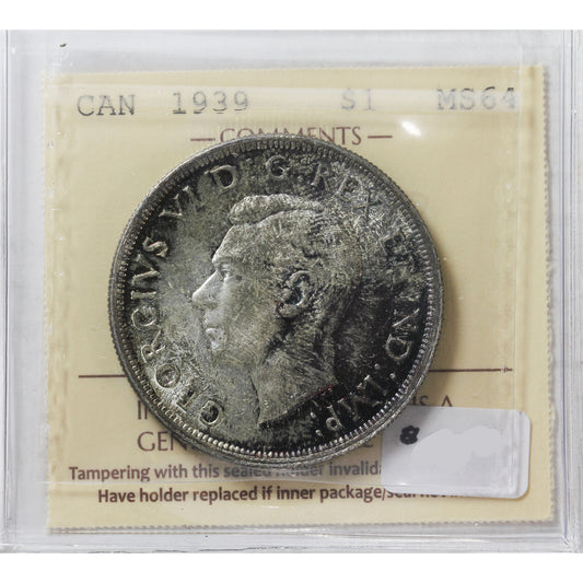 1939 Canada Dollar ICCS Certified MS64 (Toned)
