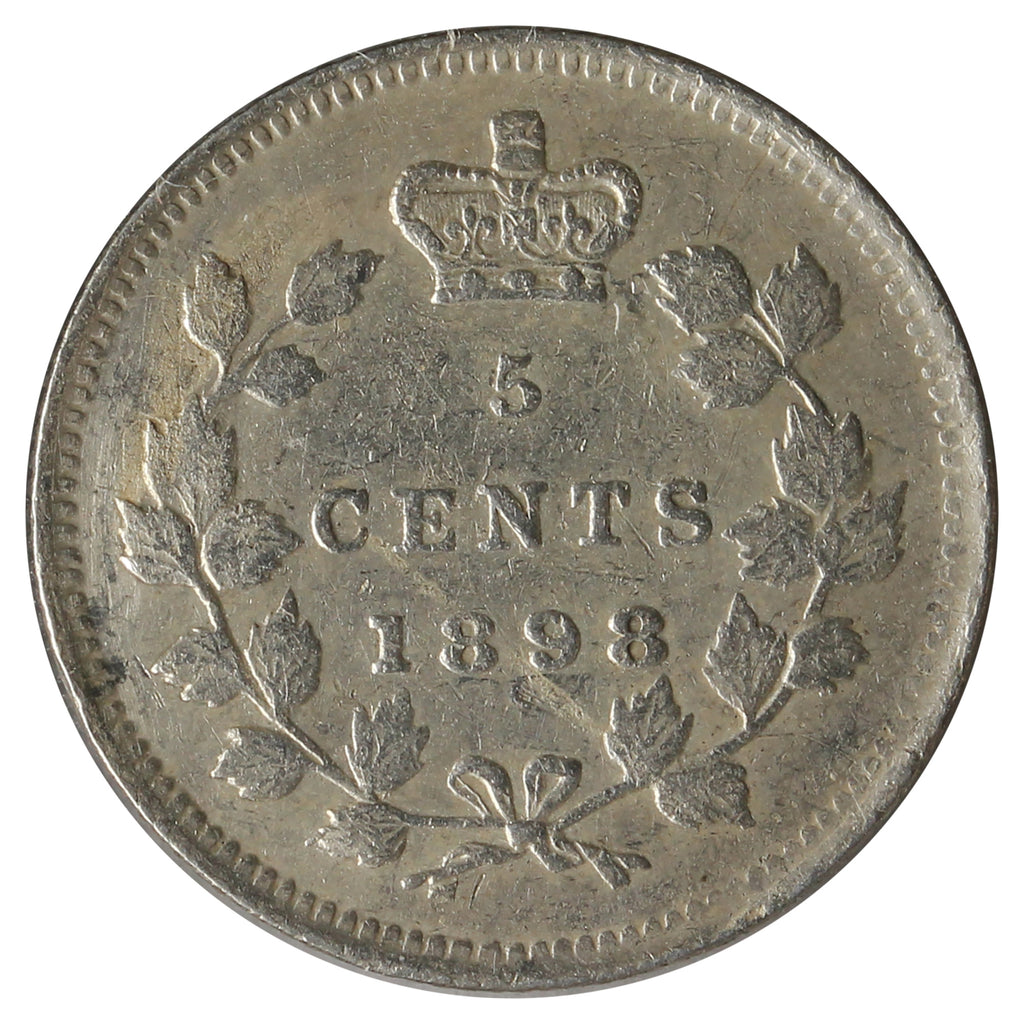 1898 Canada 5-Cents VF-EF (VF30) Scratched, Cleaned or impaired