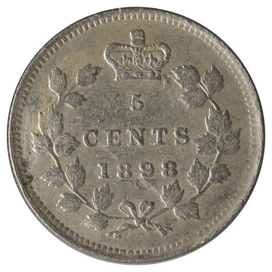 1898 Canada 5-Cents VF-EF (VF30) Scratched, Cleaned or impaired