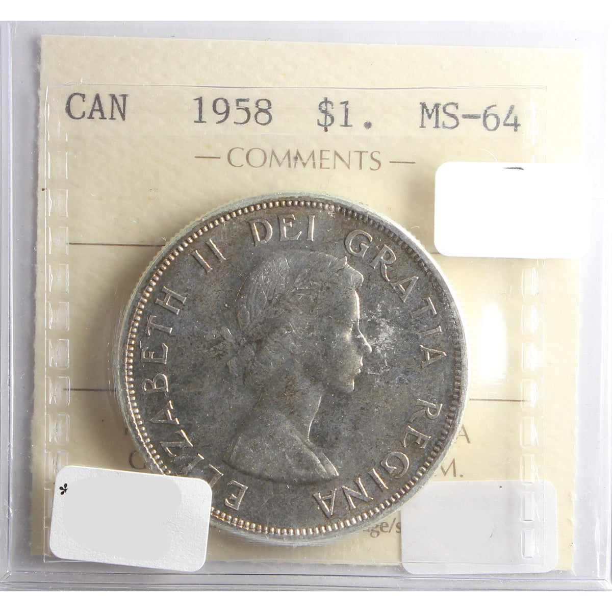 1958 Canada Dollar ICCS Certified MS64 (Lightly Toned)
