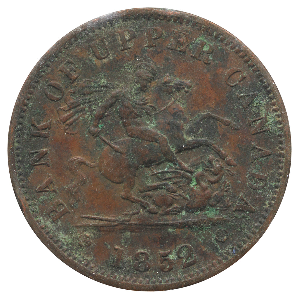 PC-6B5 1852 Upper Canada Penny Bank Token Almost Uncirculated (AU50) Corrosion