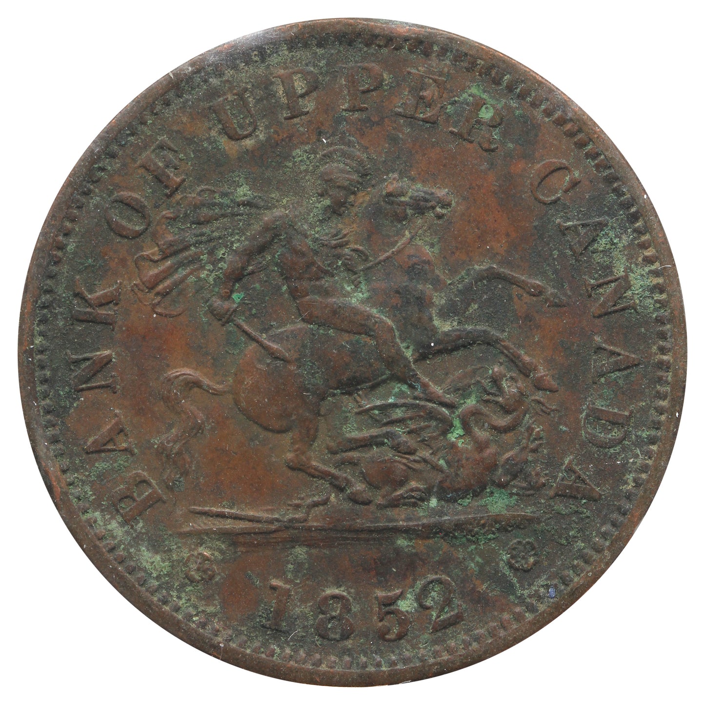PC-6B5 1852 Upper Canada Penny Bank Token Almost Uncirculated (AU50) Corrosion