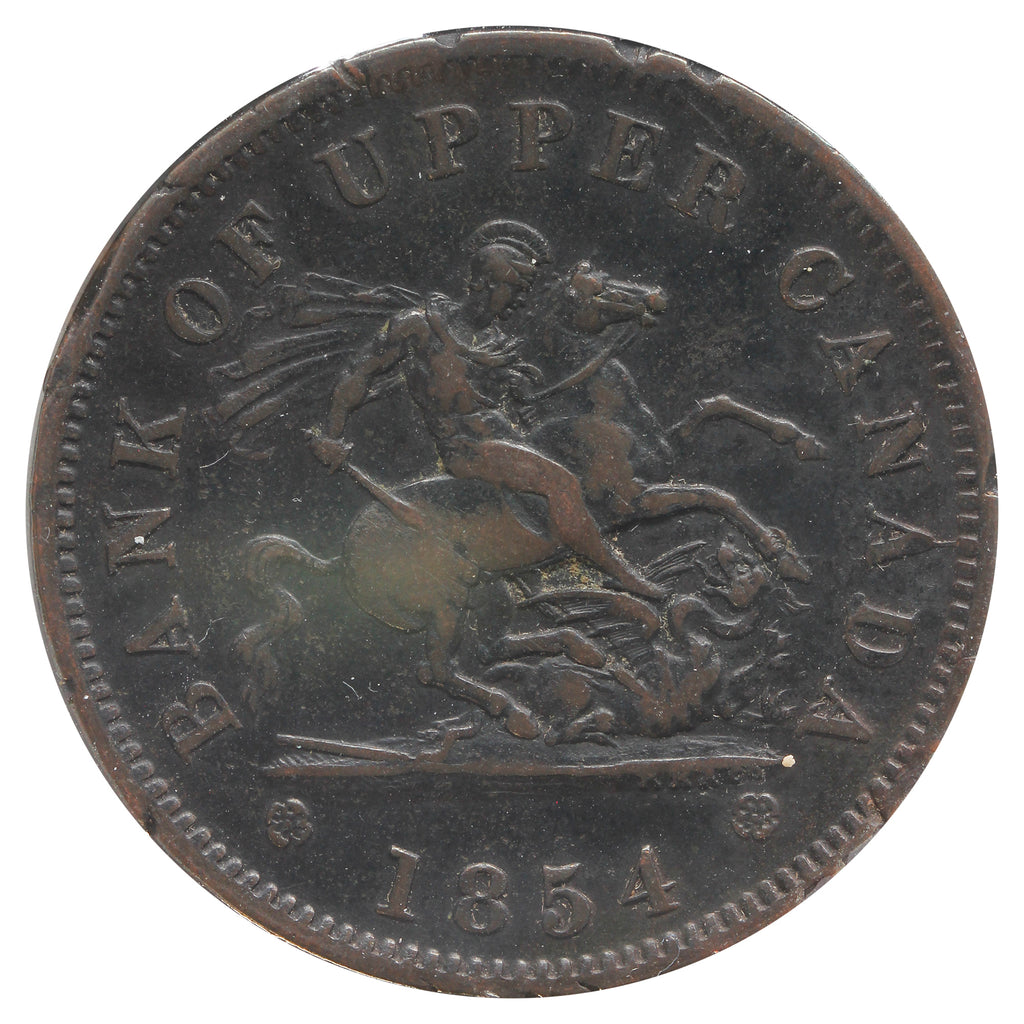 PC-6C1 1854 Plain 4 Upper Canada Penny Bank Token Extra Fine (EF40) Mark