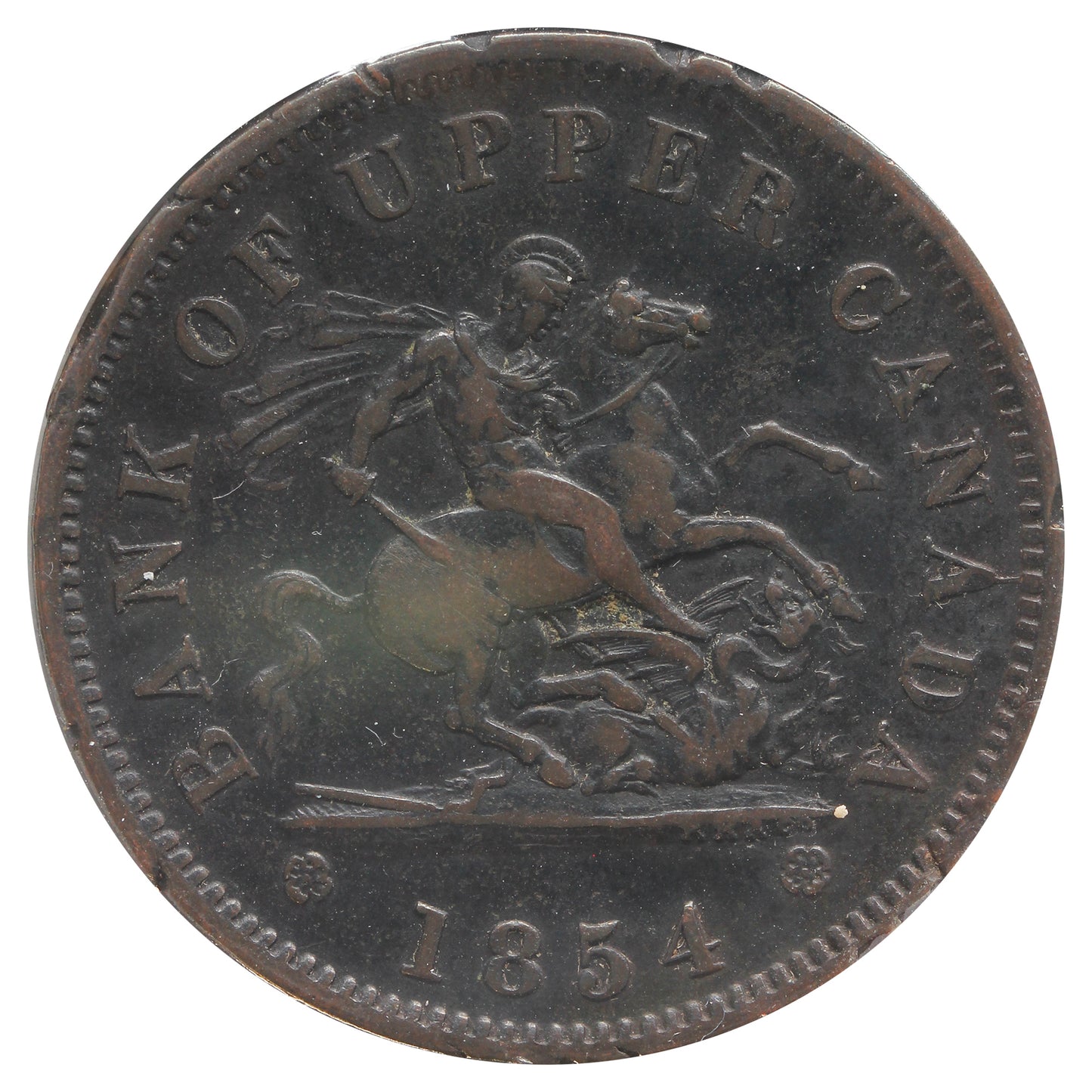 PC-6C1 1854 Plain 4 Upper Canada Penny Bank Token Extra Fine (EF40) Mark