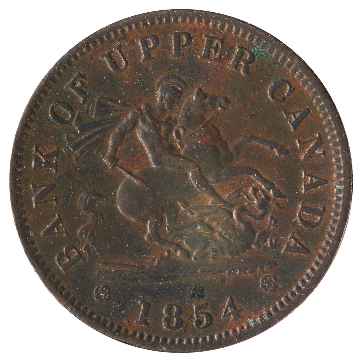 PC-6C1 1854 Plain 4 Upper Canada Penny Bank Token EF-AU (EF45) Pitting