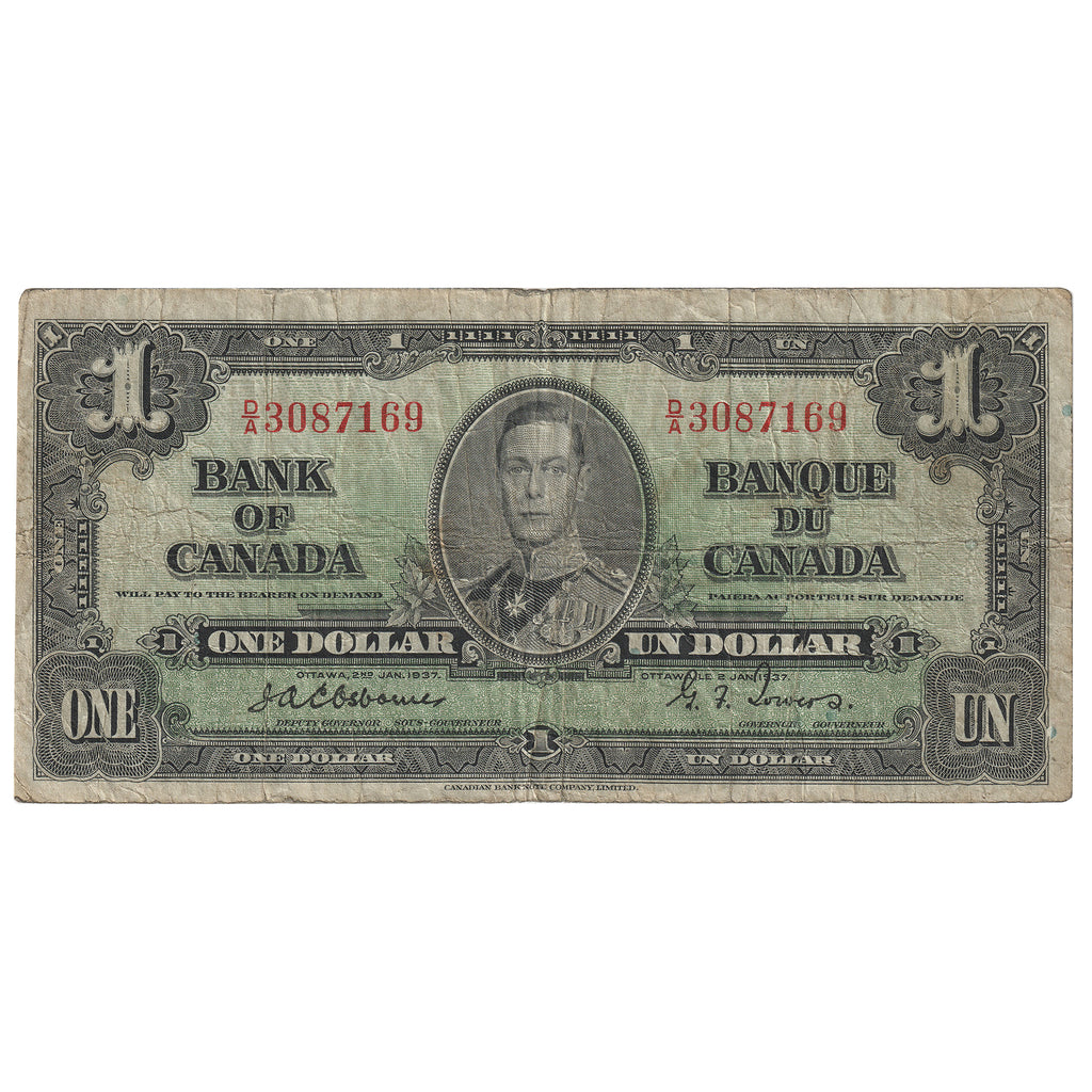 BC-21a 1937 Canada $1 Osbourne-Towers, D/A, F12