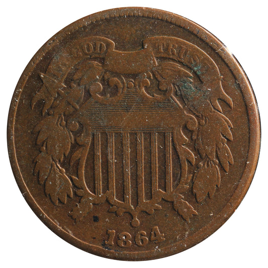 1864 Large Motto USA 2 Cents VG-F (VG-10) Scratched, Cleaned or Impaired