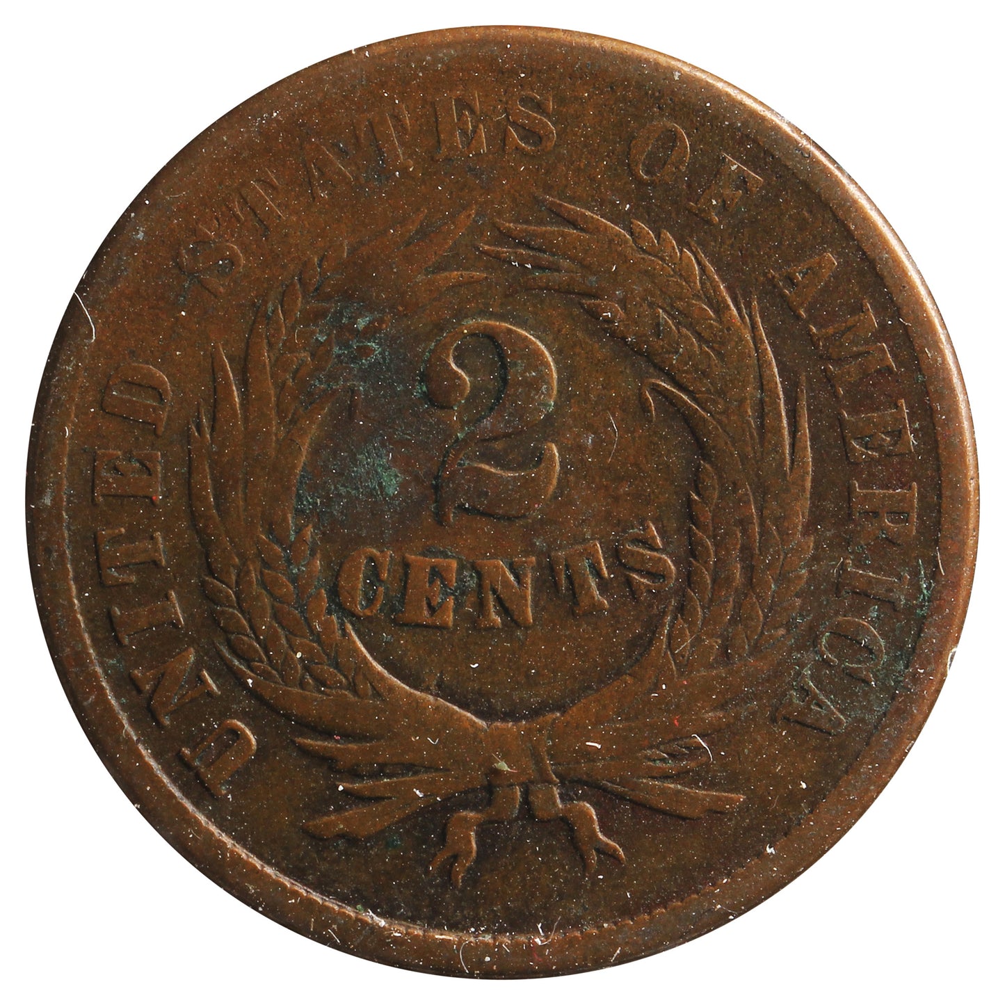 1864 Large Motto USA 2 Cents VG-F (VG-10) Scratched, Cleaned or Impaired