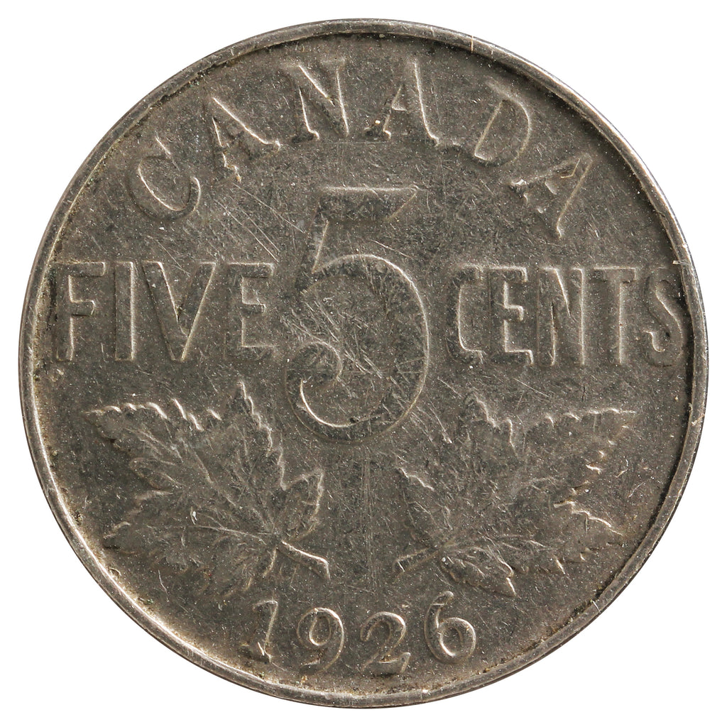 1926 Far 6 Canada 5-Cents VG-F (VG10) Scratched, Cleaned, or Impaired