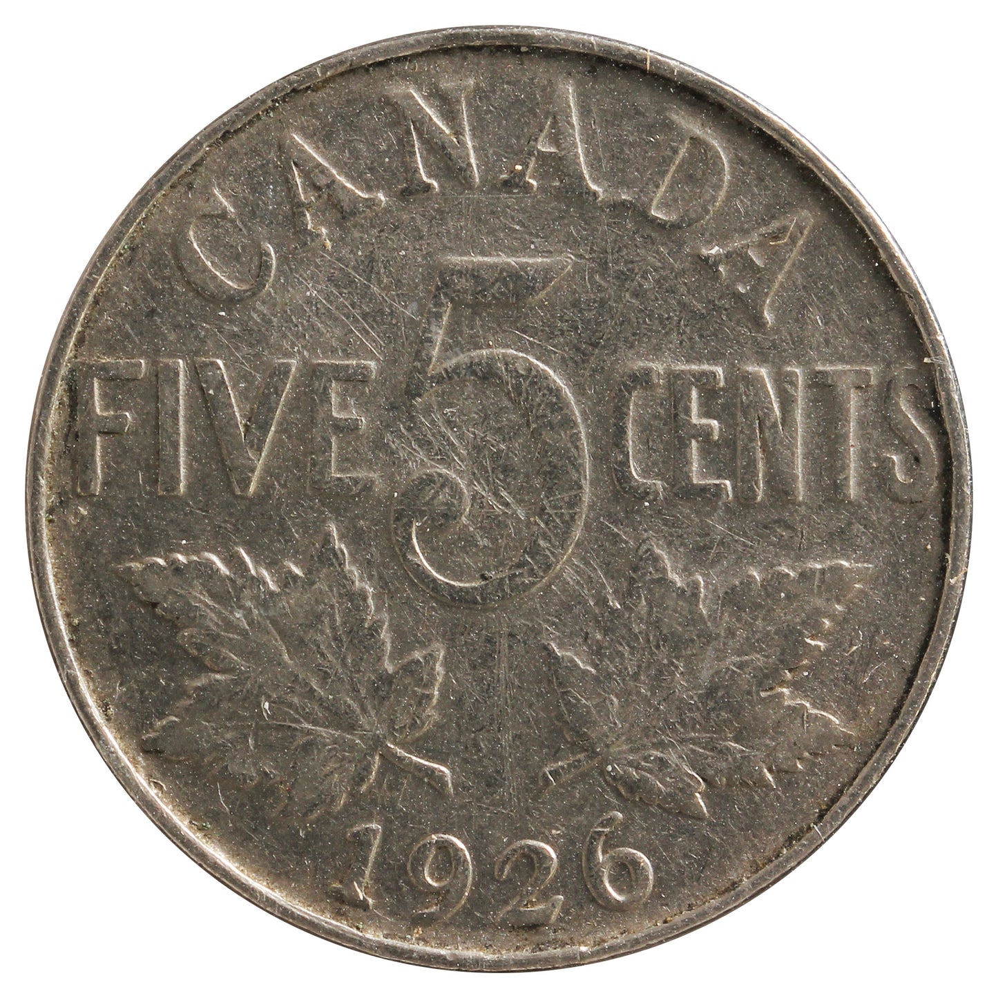 1926 Far 6 Canada 5-Cents VG-F (VG10) Scratched, Cleaned, or Impaired