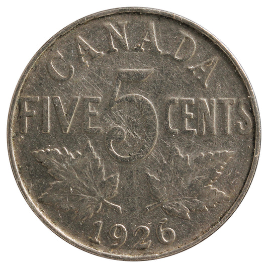 1926 Far 6 Canada 5-Cents VG-F (VG10) Scratched, Cleaned, or Impaired