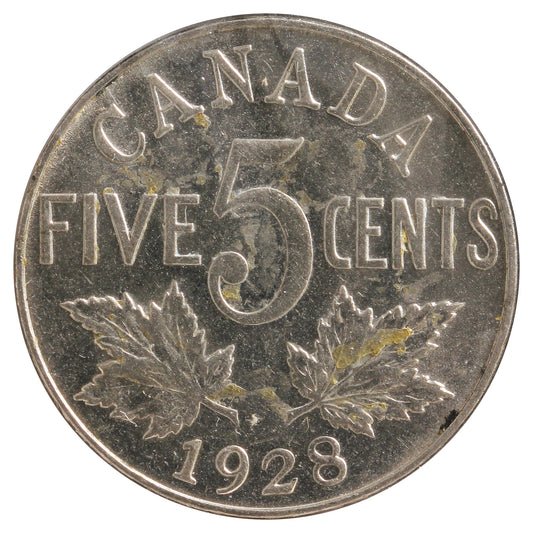 1928 Canada 5-Cents EF-AU (EF-45) Impaired or Residue