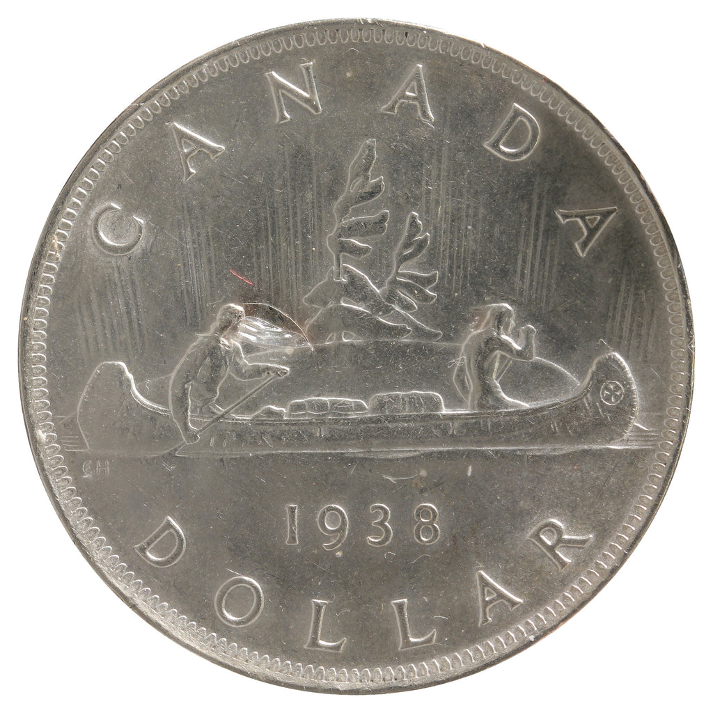 1938 Canada Dollar Almost Uncirculated (AU50) Scratched, Cleaned or Impaired